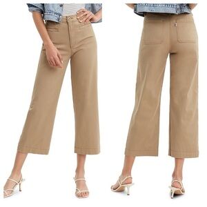 Levi’s Ribcage Wide Leg Crop Denim Jeans High Rise Khaki Tan Size 29